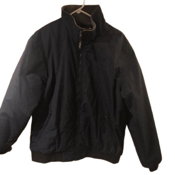 L.L. Bean Mens Warm-up Jacket in Navy Zip Pockets Gray Fleece Lined Size L Reg - Picture 7 of 7